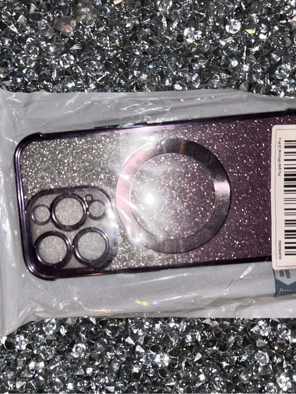 iPhone 15 pro Purple Glitter Magnetic Phone Case with Camera Protection